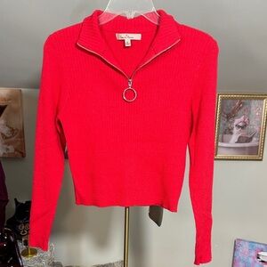EUC Love Tree Vibrant Red Zip-Up Crop Sweater Lots of Stretch Size M